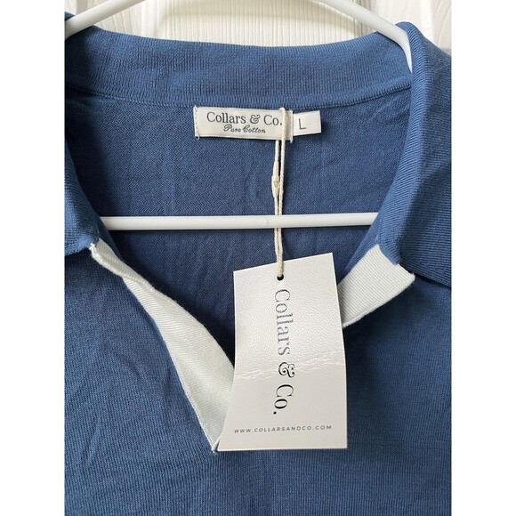 NEW Collars & Co Pure Cotton Polo Knit Navy Shirt Men's Large Short Sleeve Golf - Picture 2 of 6